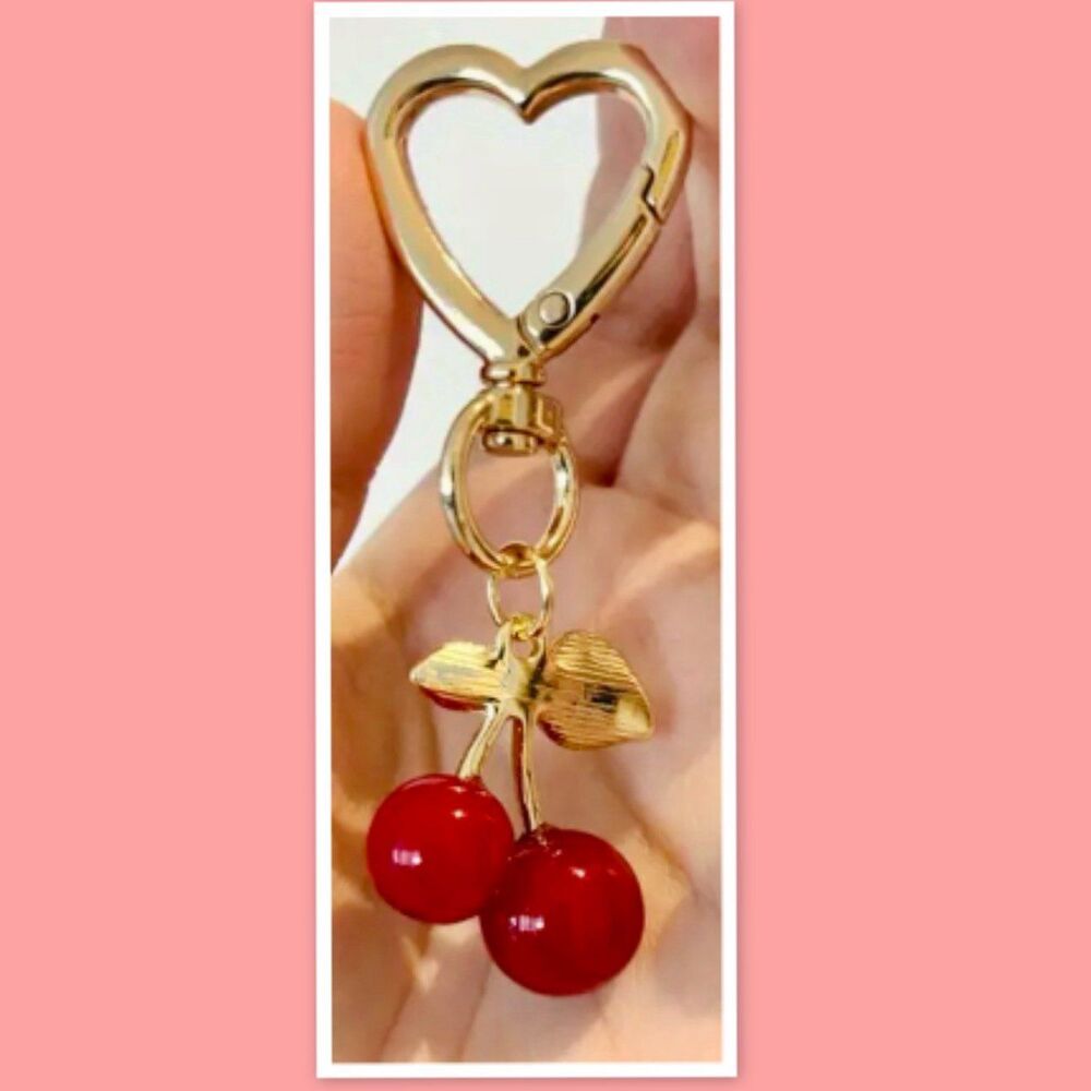 Cherry-Shaped Heart Clip Keychain or Bag Charm